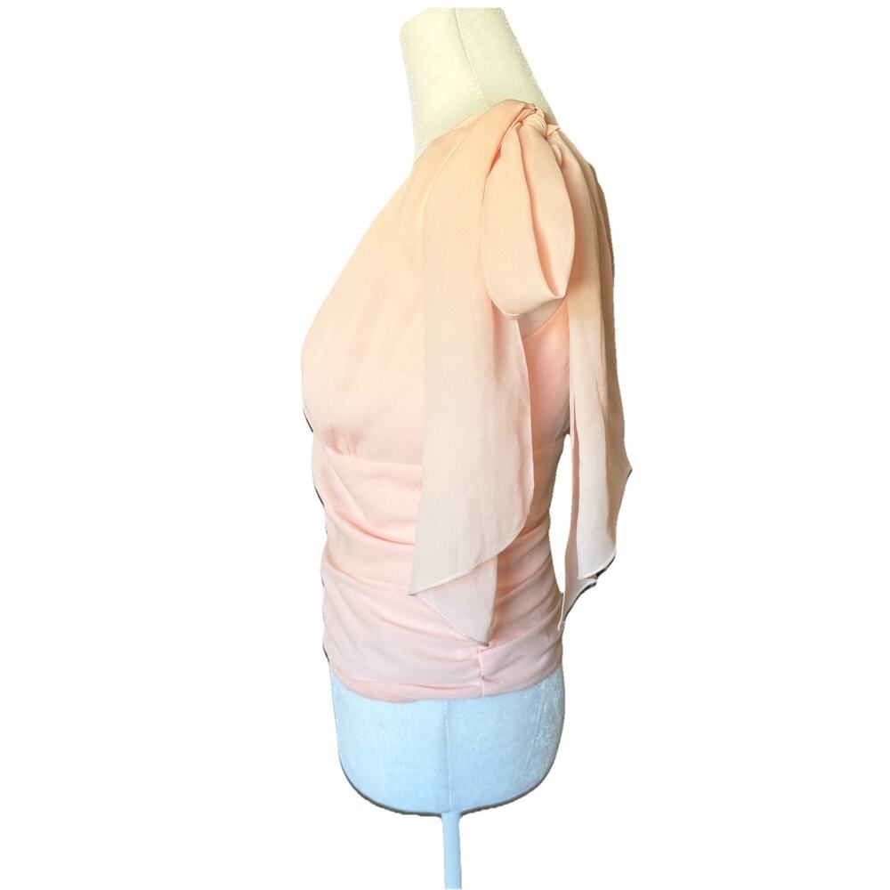 Magaschoni Womens Size 4 Blouse Light Pink Vneck Ruched Tie Shoulder Top Elegant - Picture 6 of 9
